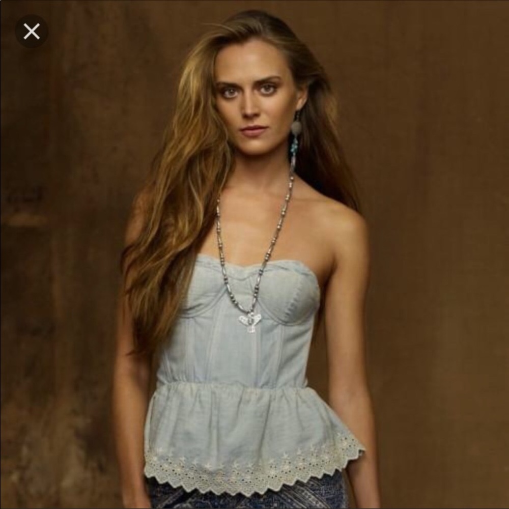 Strapless Eyelet Chambray Peplum Corset - Picture 3 of 8
